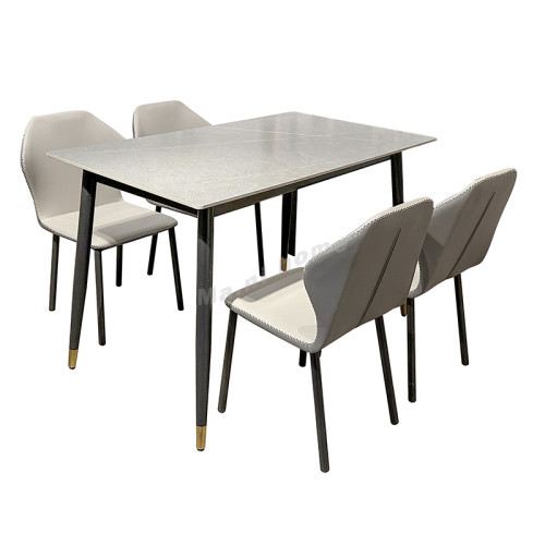 VALU 1餐枱四椅組合, 灰色岩板, 黑色腳, 灰色仿皮, 819990