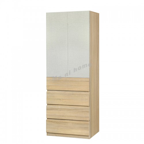 TESS 900 hinge door wardrobe with drawers, oak color + cloth pattern, 817359