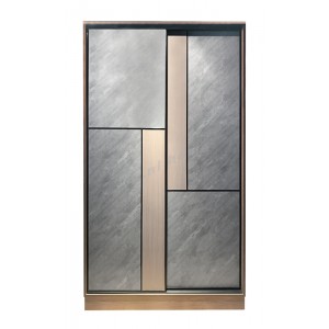 VENIRE 趟門衣柜, 灰岩板色, 胡桃木色