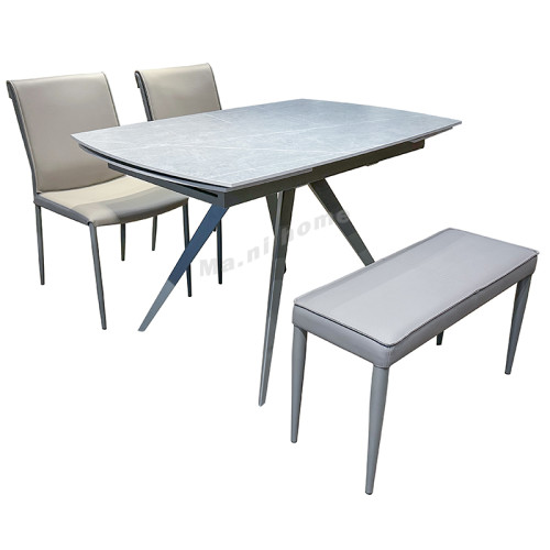 BUIO extendable dining table, charcoal grey + Grey stone pattern full ceramic surface, 818727