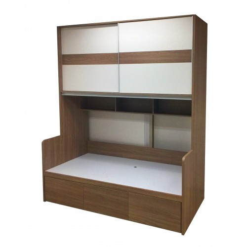 ANGO 36" bed with wardrobe + drawers, gray wood grain + white, 816119