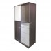 ANGO sliding door wardrobe with drawers , gray wood grain + white