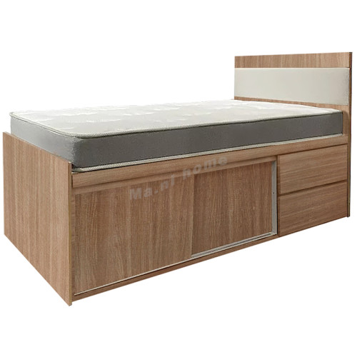 ANGO Sliding door bed with 2 drawers , gray wood grain / Khaki
