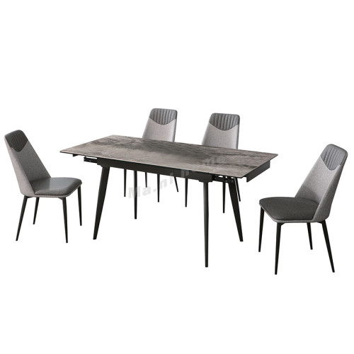 MARMO 1600 dining table 805 set, lead color + dark marble pattern ceramic surface (automatic rebound)