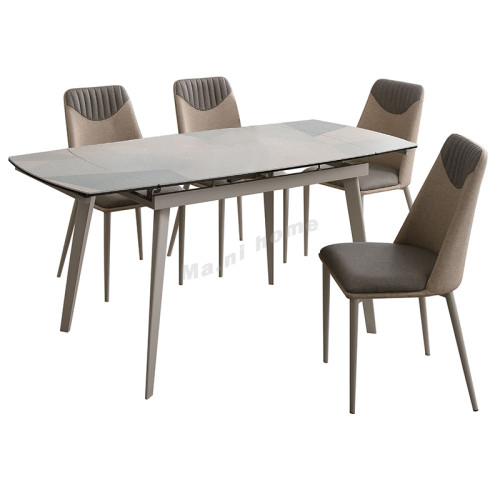 PATCH 1600 Ceramic glass dining table set, Milky white frame + patterned ceramic glass surface frame + patterned ceramic glass surface