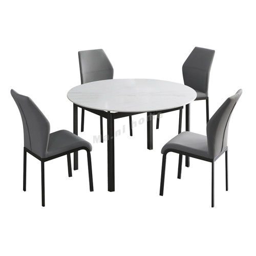 ROCCIA 1200 開合餐檯配4椅, 白色岩板面+灰色腳架, 灰色椅