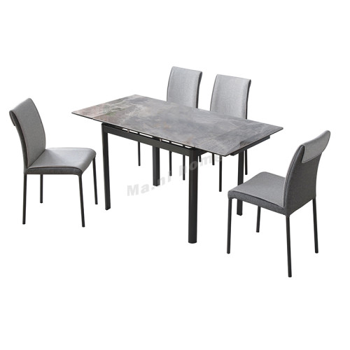 MARMO 1400 Ceramic glass dining table set, gray surface + charcoal gray feet, gray chair