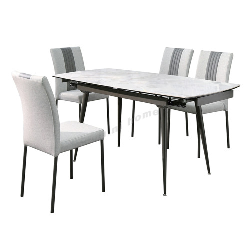 MARMO 1600 Ceramic glass dining table set, white surface, charcoal gray frame, white chair