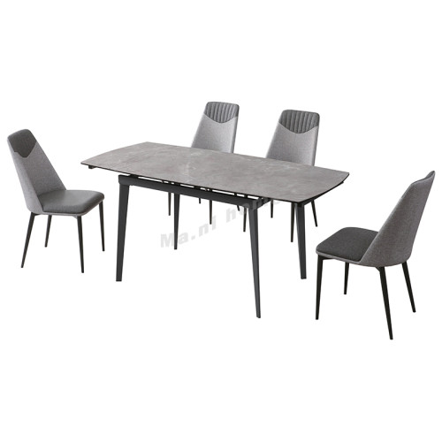 MARMO 1600 Ceramic glass dining table set, gray surface + gray frame, gray chair
