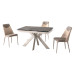 MARMO 2000 Italian ceramic glass top dining table with 4 chairs, gray top + milky white frame, khaki and gray chairs