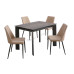 MARMO 1700 Italian ceramic glass top dining table with 4 chairs, gray top + charcoal gray shelf, khaki chairs
