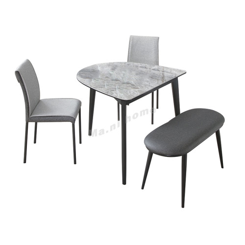 MARMO 1000 Ceramic glass dining table with 2 chairs, gray surface + charcoal gray shelf, khaki chair