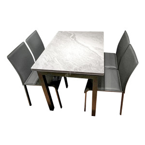 MARMO 1000 陶瓷玻璃餐檯配4椅, 灰色面+炭灰架