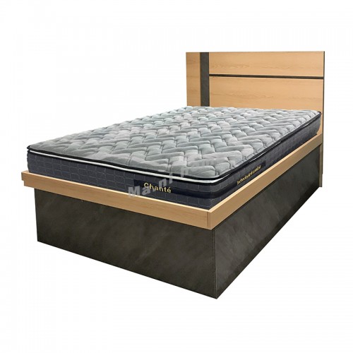 CERI bed, plywood, oak color, drak gray Stone pattern